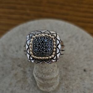 Elegant 925 Silver and 14kt Gold Black Diamonds Women's Ring